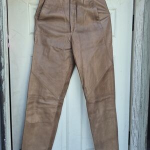 Tan Leather High-Waist Pants